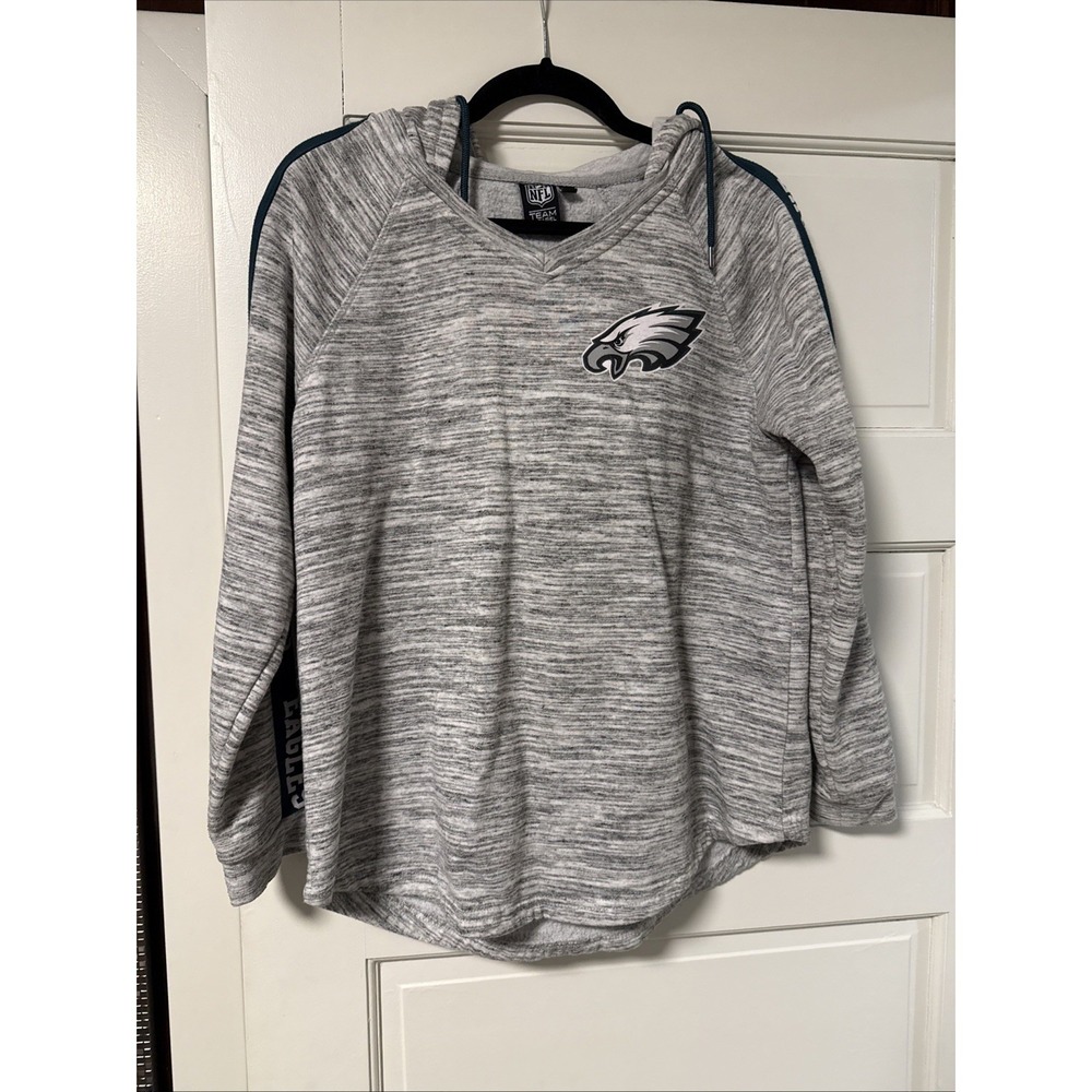 NFL Team Apparel Philadelphia Eagles Grey Space Dye‎ V-Neck Hoodie Womens Medium